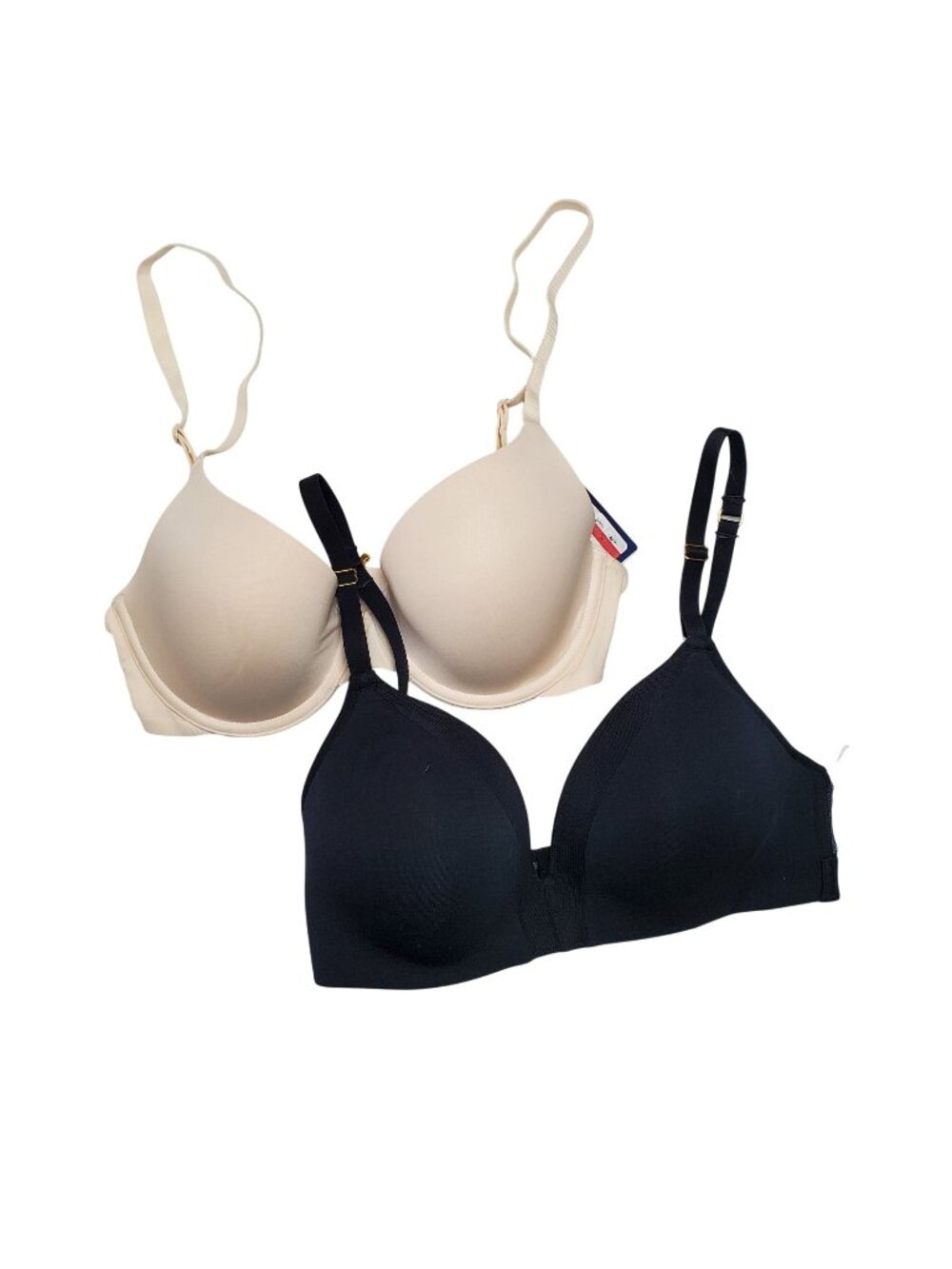 GapBody Everyday T-Shirt Bra Bundle 32D Beige & Black Adjustable Straps Smooth M